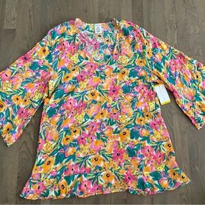 NWT Anne Cole Signature Womens Floral Flounce Tunic swimsuit Cover-Up size M/L